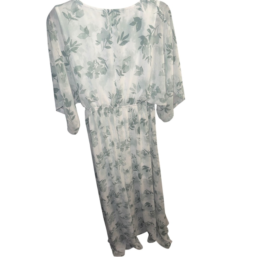 Baltic Born Katya Sage Floral Maxi Dress Wrap V-Neck Flutter Sleeve Green White - Picture 3 of 5